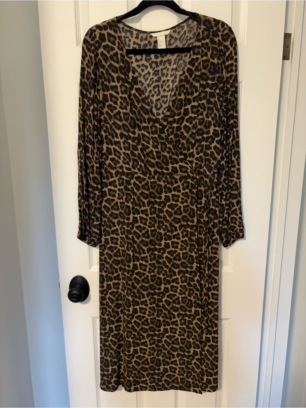 H&M Leopard Print Wrap Midi Dress - Brown & Black